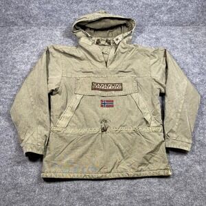 Napapijri Skidoo Anorak Jacket Mens XL Olive Green Garment Dye Pullover Hooded